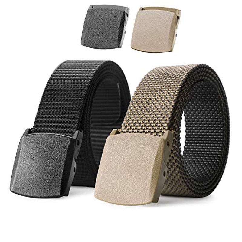 JASGOOD Nylon Military Tactical Men Belt 2 Pack Webbing Canvas Outdoor Web Belt with Plastic Buckle, H-Black+Dual Color, Fits Pant Up To 40" - Image 1